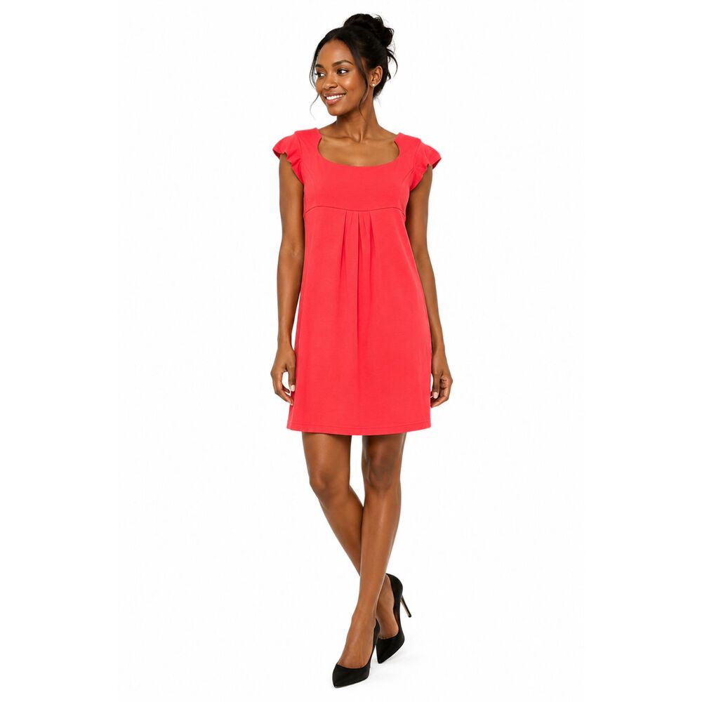Dressbarn Petite Coral Colored Mini Shift Dress Pleated Babydoll Y2K Sz PM